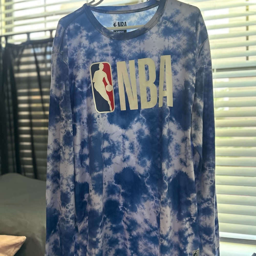 NBA Blue and White Long Sleeve Tie-Dye Tee